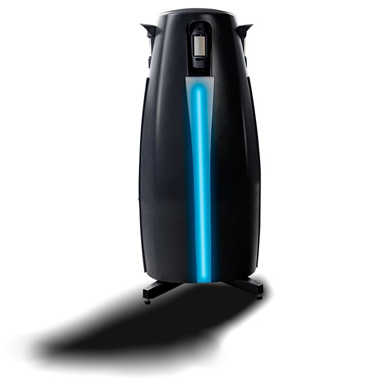 Go Sentinel pod: a tall freestanding unit with a camera at the top and a vertical LED light strip.
