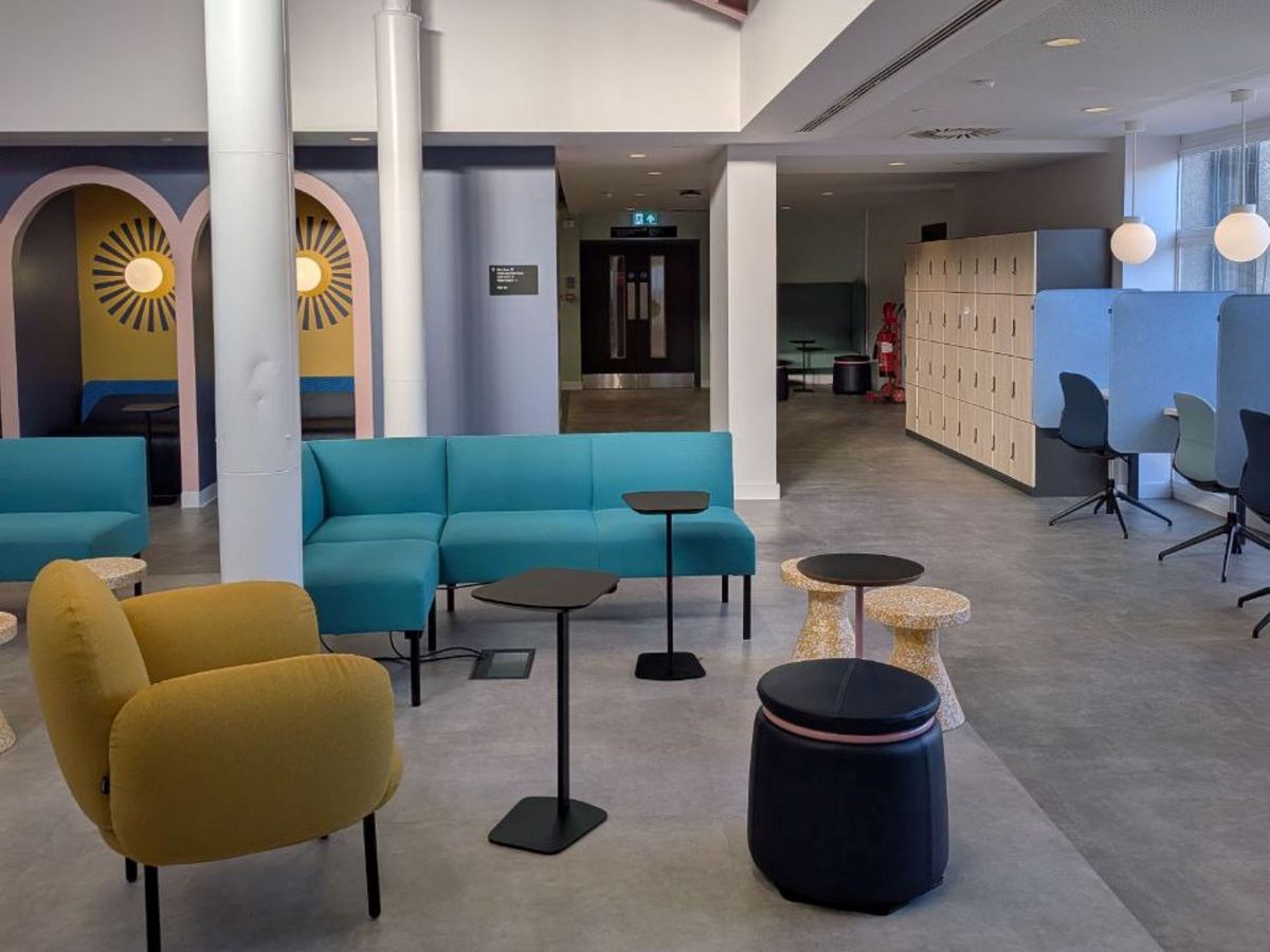 The ground-floor lounge and entrance area of a modern office in London.
